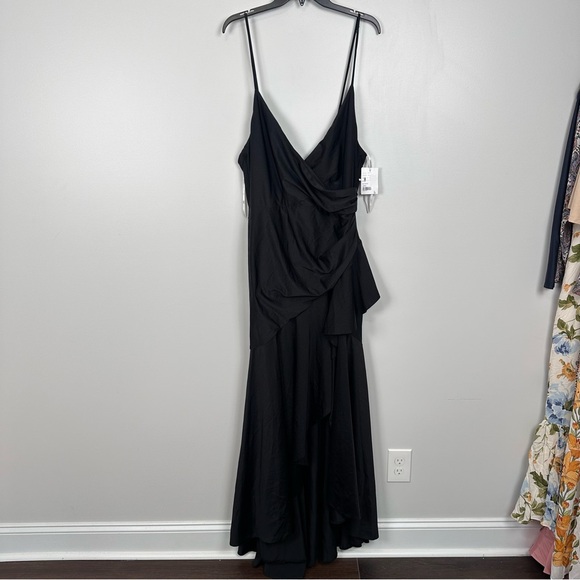 CYNTHIA & SAHAR GABRIELLA CS111 LUXE STRETCH SATIN Gown Black Pleated Ruffle - Picture 5 of 10